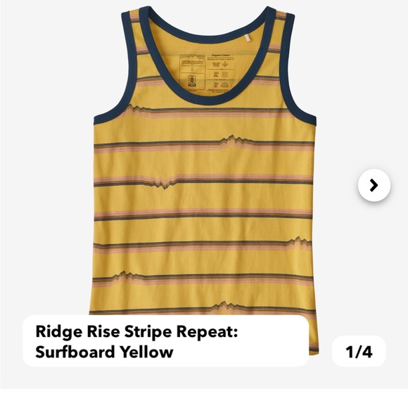 Patagonia “Ridge Rise Stripe Repeat” Organic Tank Top Yellow and Navy size M - Picture 4 of 13